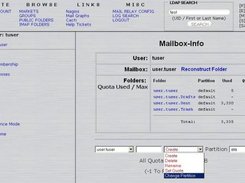 Displaying the mailbox info. Click folder names for ACL