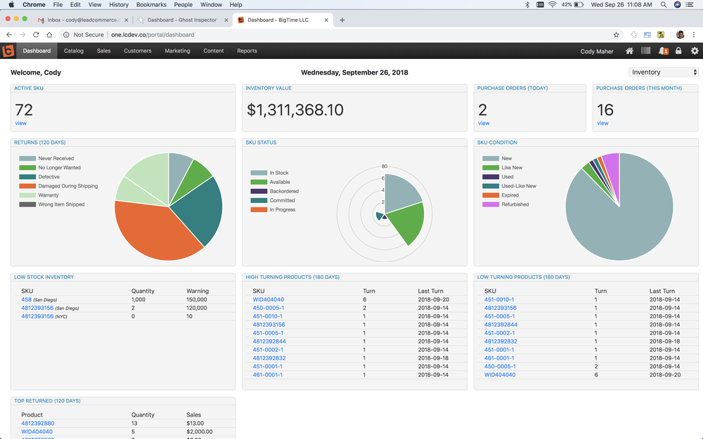 Dashboard 1 for Lead Commerce which is customized to client's needs