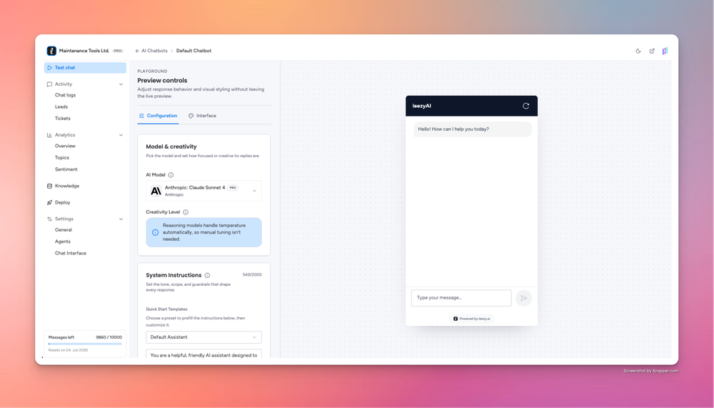 Dashboard - Configure AI Agent