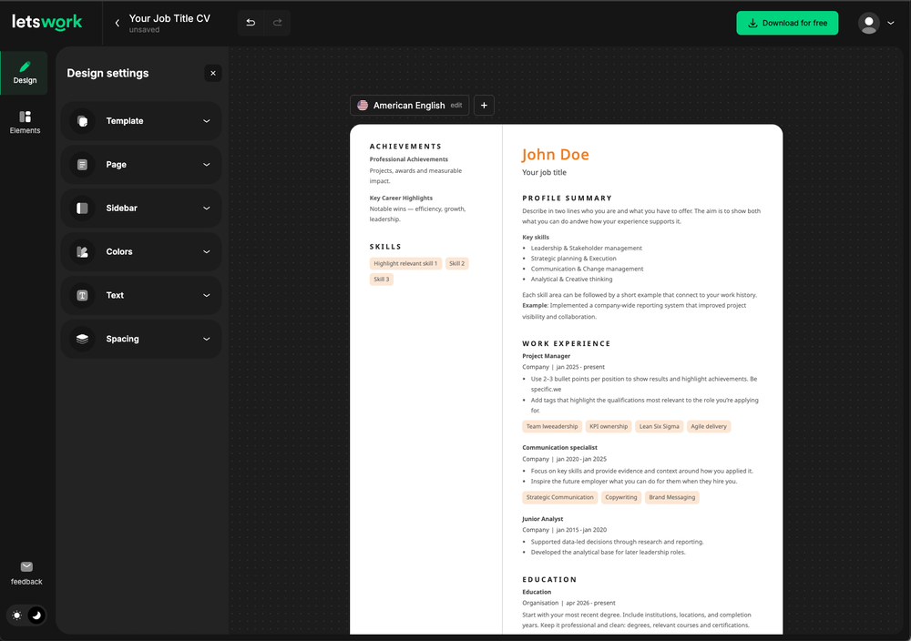 Online resume builder letswork