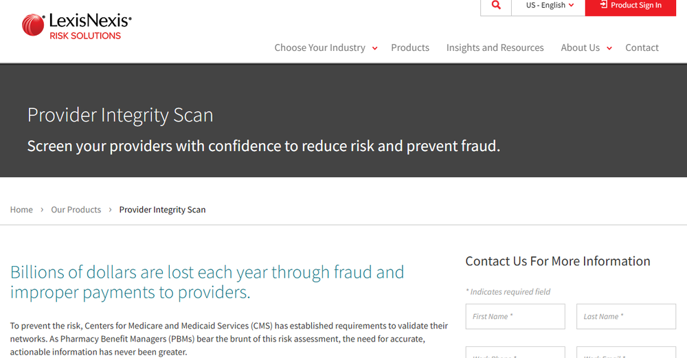 LexisNexis Provider Integrity Scan Screenshot 1