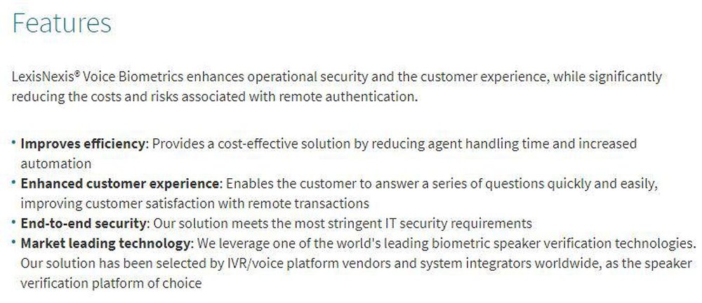 LexisNexis Voice Biometrics Screenshot 1