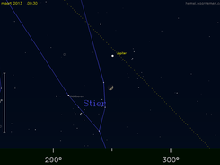 Conjunction between the Moon and Jupiter in the constellation of Taurus, computed using libTheSky