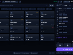 Fast checkout with product search, cart controls, discounts, taxes, tips, and split-tender workflows