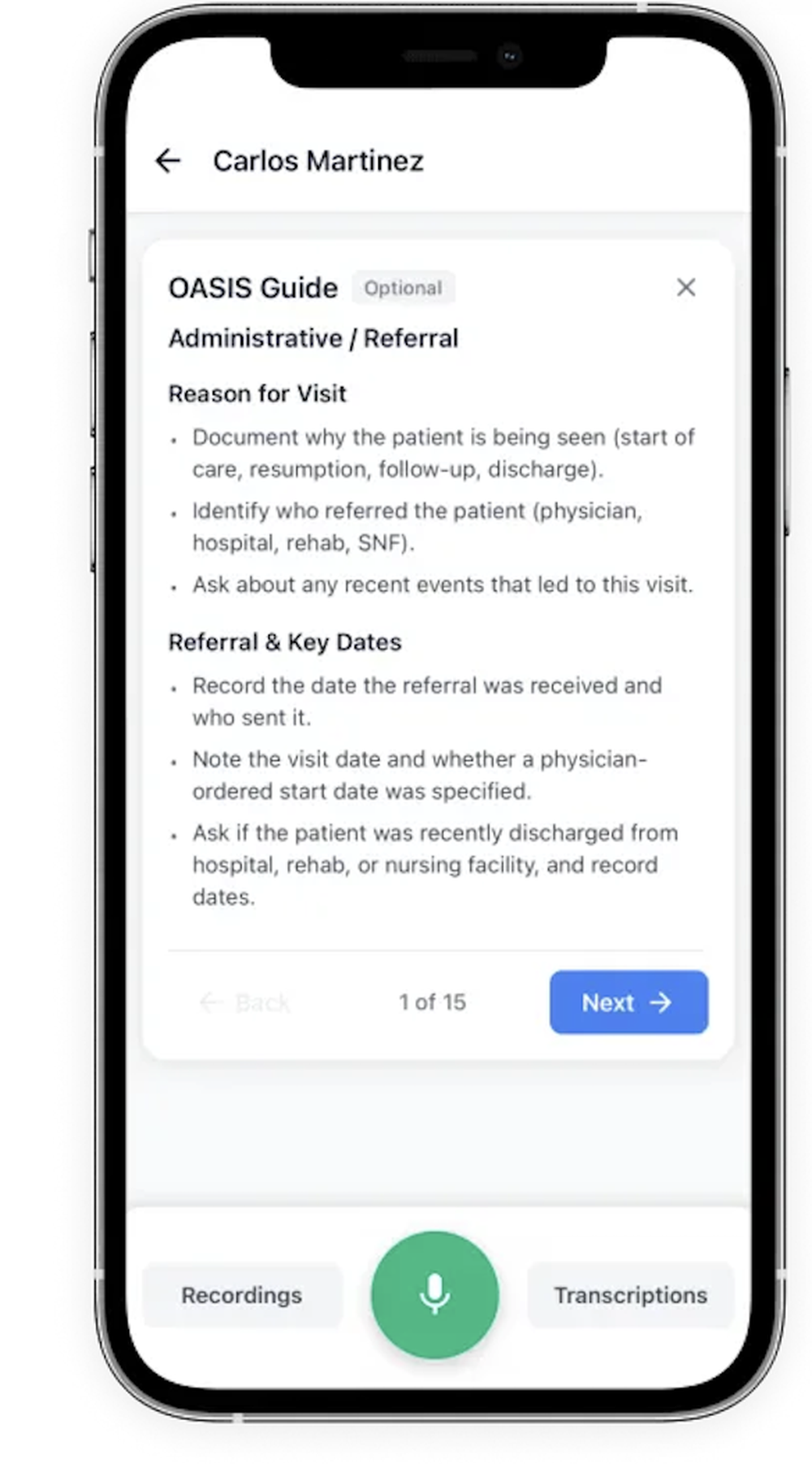 Ambient AI scribe captures OASIS during the home health visit