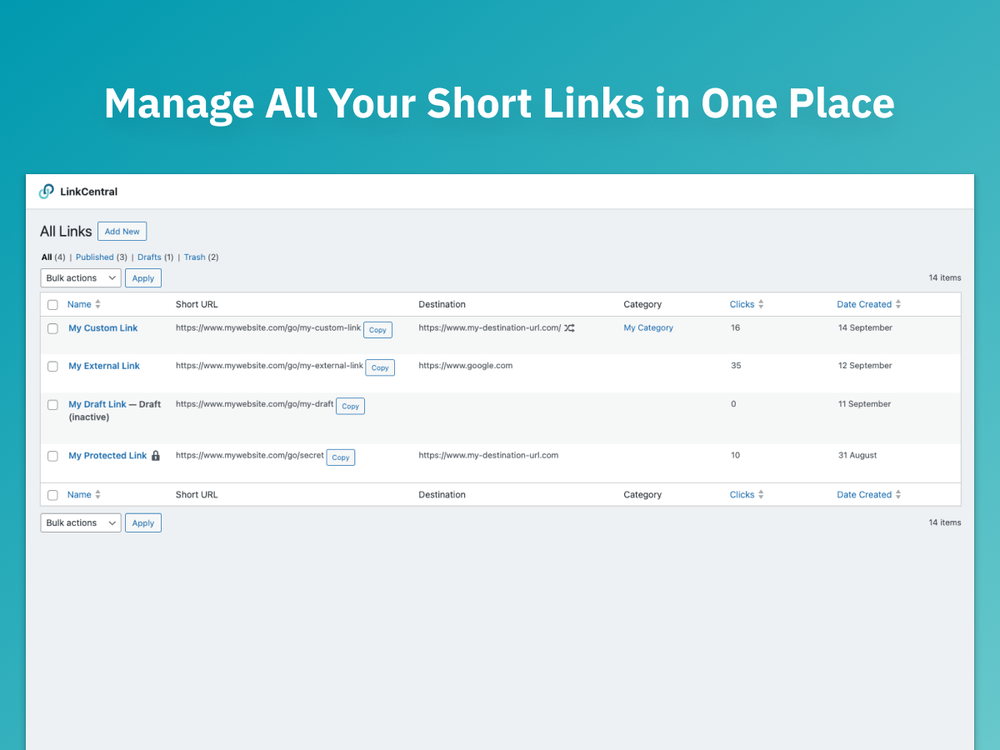 Manage all your short links in one place