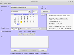 reminders Display Astronomical data