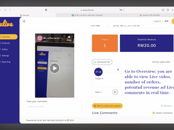 ULive's Overview page to monitor your live orders, sales, comments