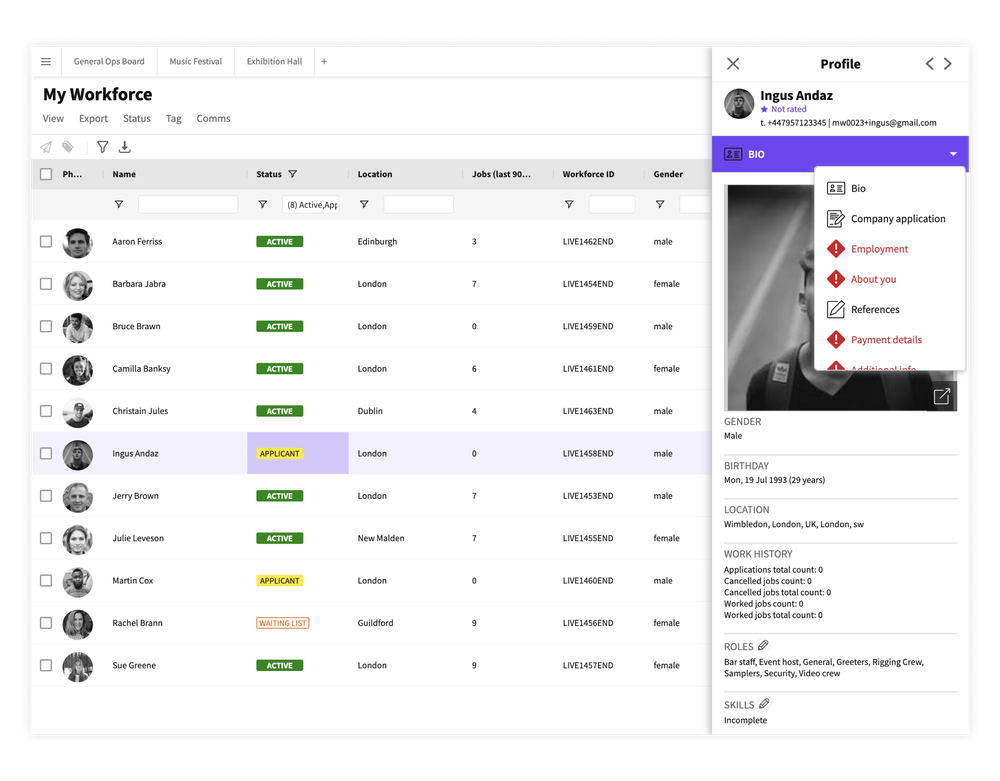 Workforce database