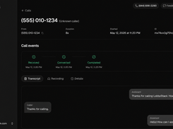 Open any call to see the full conversation unfold in real time. LobbyStack shows the caller details, call status, duration, transcript, recording, and event timeline, so your team can understand exactly what happened on every call without listening from the beginning.