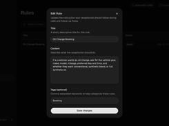 Turn your business process into simple instructions your AI receptionist can follow on every call. Create rules for bookings, lead qualification, callbacks, pricing questions, urgent requests, or any workflow, so LobbyStack knows exactly what to ask, what to capture, and when to take action.