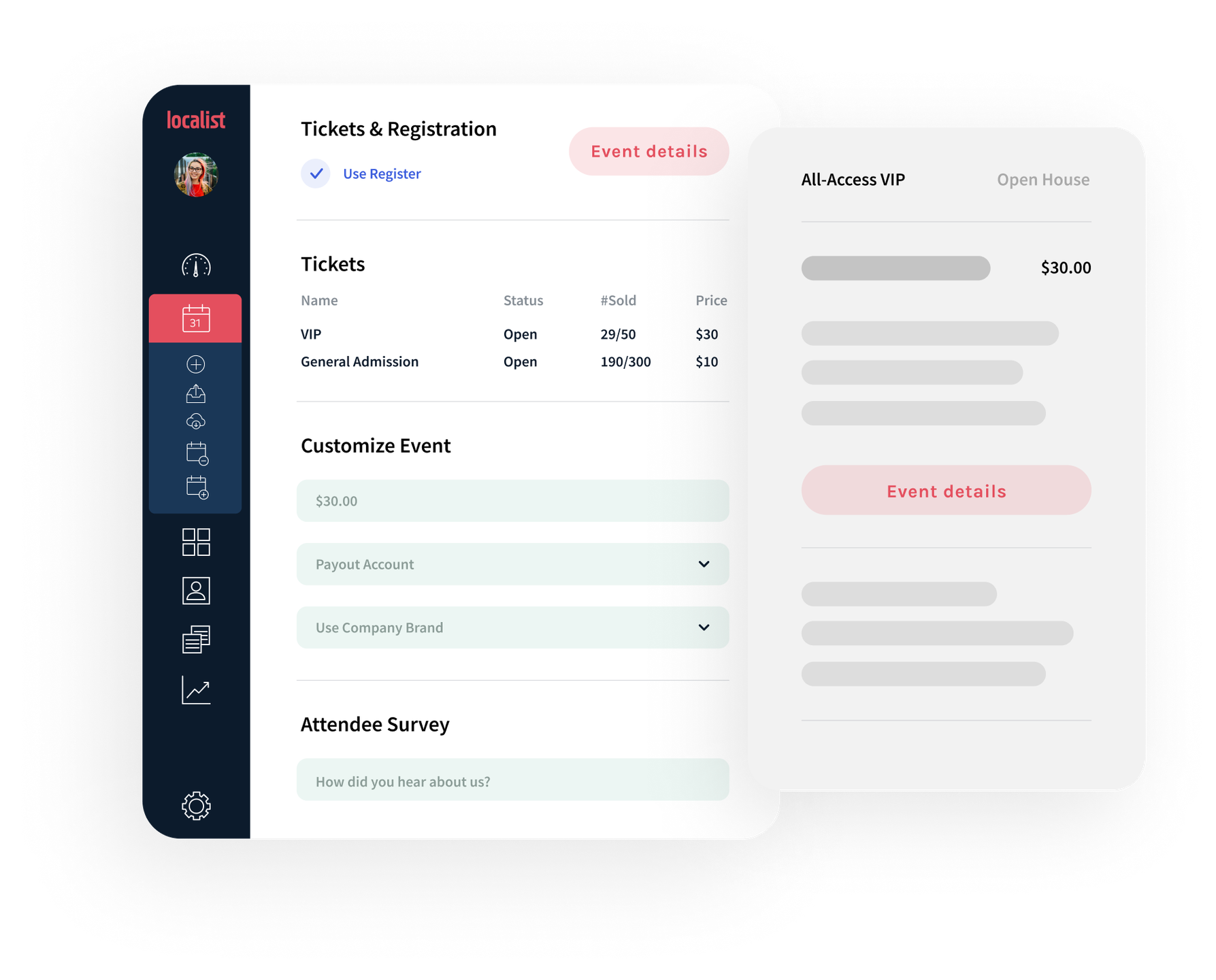No need for a third-party site. Localist streamlines the registration process with Register, a secure and compliant ticketing tool for paid and free events.