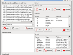 LocalMiner 1.01 on Ubuntu using ClearLooks template and with results from movies.com - Main window