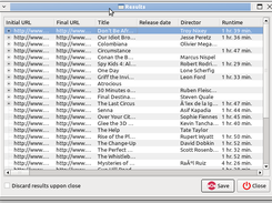 LocalMiner 1.01 on Ubuntu using ClearLooks template and with results from movies.com - Results window
