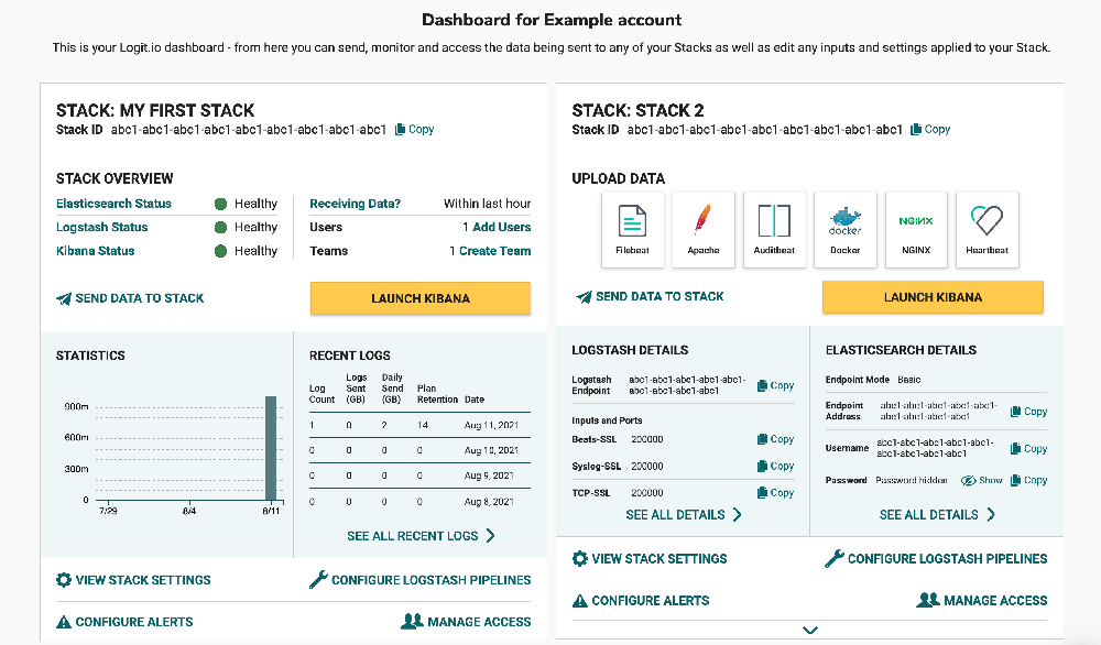 Logit.io dashboard