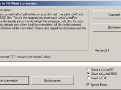 WordPro to Word dialogue screen