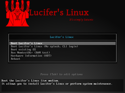 Screenshot of the syslinux boot menu for the live CD