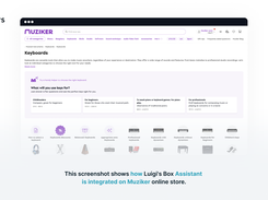 This screenshot shows how Luigi's Box Assistant is integrated on Muziker online store.