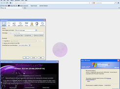 Lun3r home page showing about, preferences, and winver