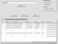 Tela principal do gerenciamento de Ordens de Serviço