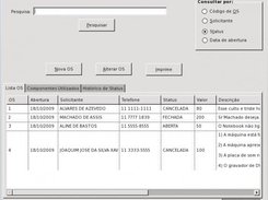 Tela principal do gerenciamento de Ordens de Serviço