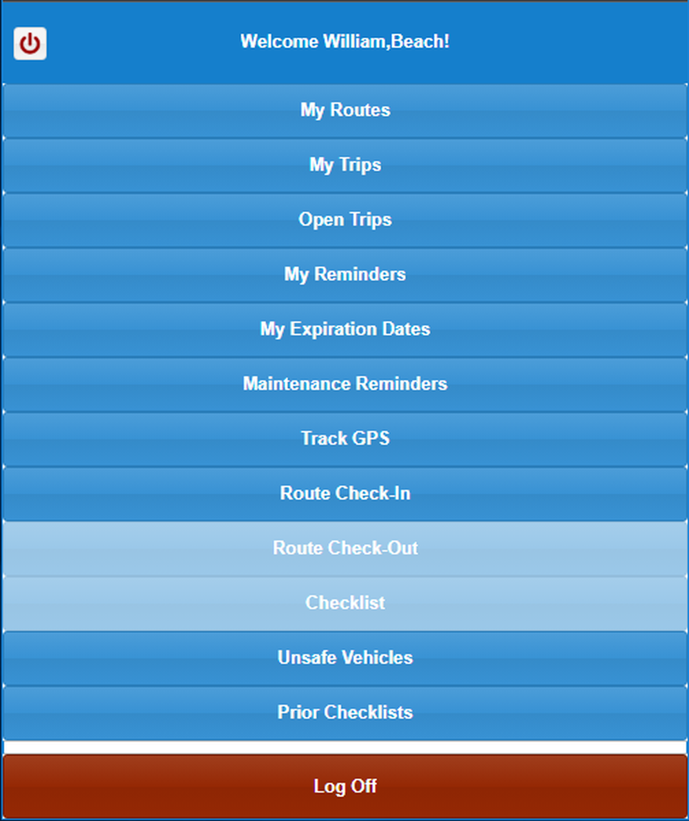 Driver Web Portal Menu