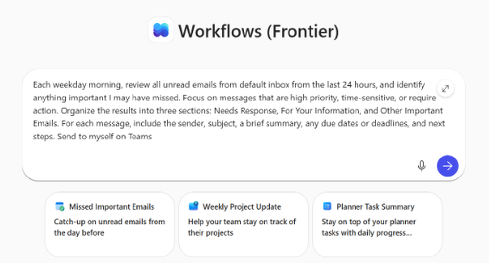 Microsoft 365 Copilot Workflows Screenshot 1