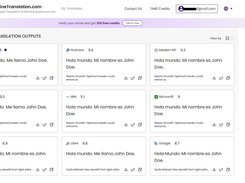 comparative view of multiple translation outputs