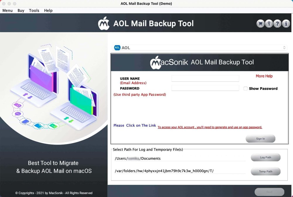 MacSonik AOL Backup Tool Screenshot 1