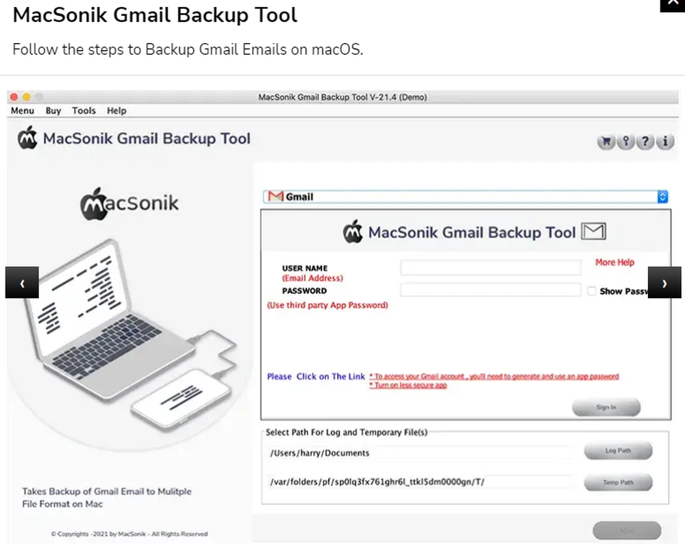 MacSonik Gmail Backup Tool Screenshot 1