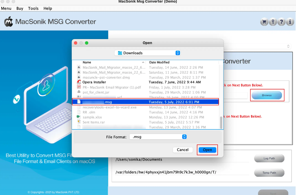 MacSonik MSG Converter Tool Screenshot 1