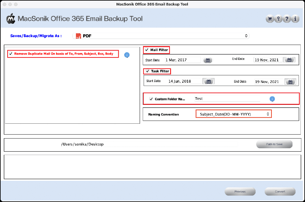 MacSonik Office 365 Backup Tool Screenshot 1