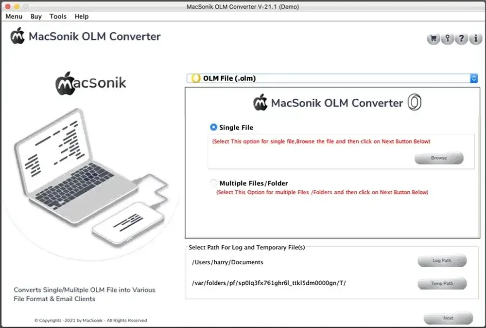 MacSonik OLM Converter Tool Screenshot 1