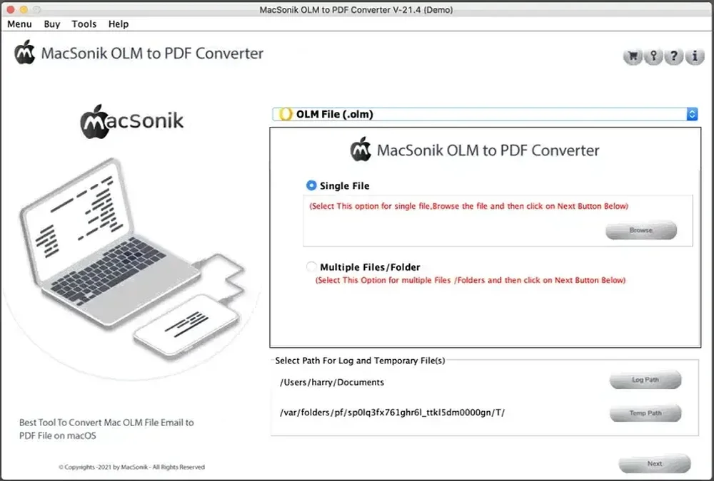 MacSonik OLM to PDF Converter Screenshot 1