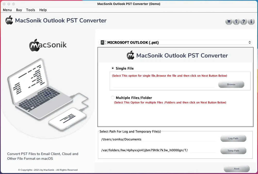 MacSonik Outlook PST Converter Screenshot 1