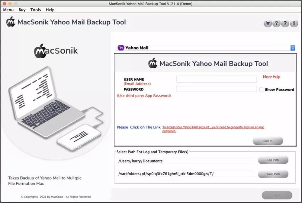 MacSonik Yahoo Backup Tool Screenshot 1