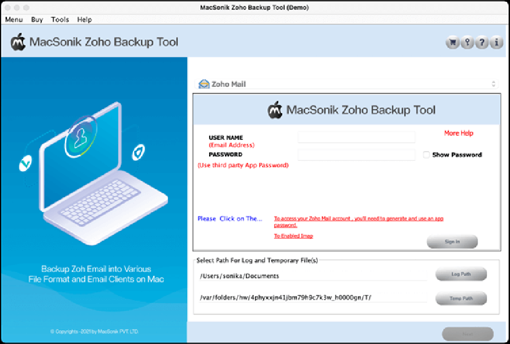 MacSonik Zoho Backup Tool Screenshot 1