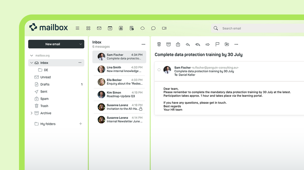 The email service with the best possible spam filter and virus protection. 100% GDPR-compliant in accordance with German data protection law.