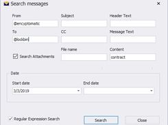 MailDex advanced email search form..