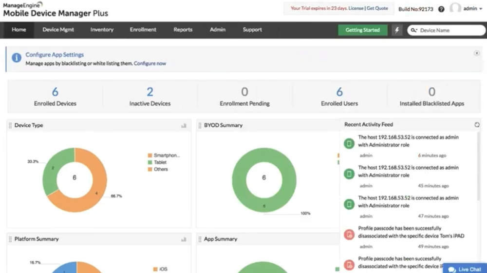 ManageEngine Mobile Device Manager Plus-Home