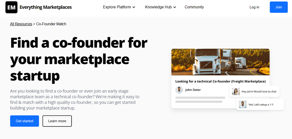 Marketplace Co-Founder Match Screenshot 1