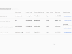 Screenshot of matter management features of MatterSuite legal software 