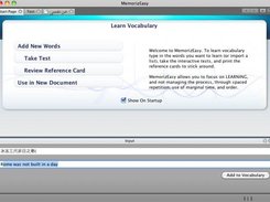 Main window: print card, take test, write documents