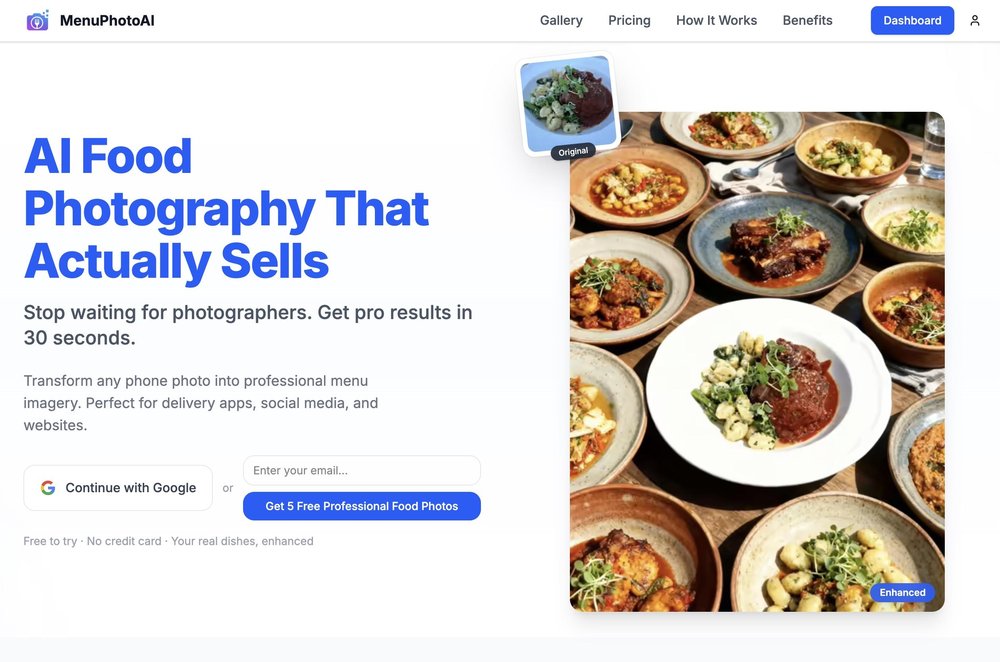 MenuPhotoAI.com Landing page