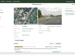 The Project Detail Page in Mercator.ai provides a comprehensive view of a construction project, including key stakeholders, project stage, location, scope, and timeline. It also offers real-time updates on permits, financing, and competitive insights, helping users engage early and strategically with decision-makers.