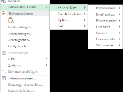 Context menu (right mouse click) to access all functions