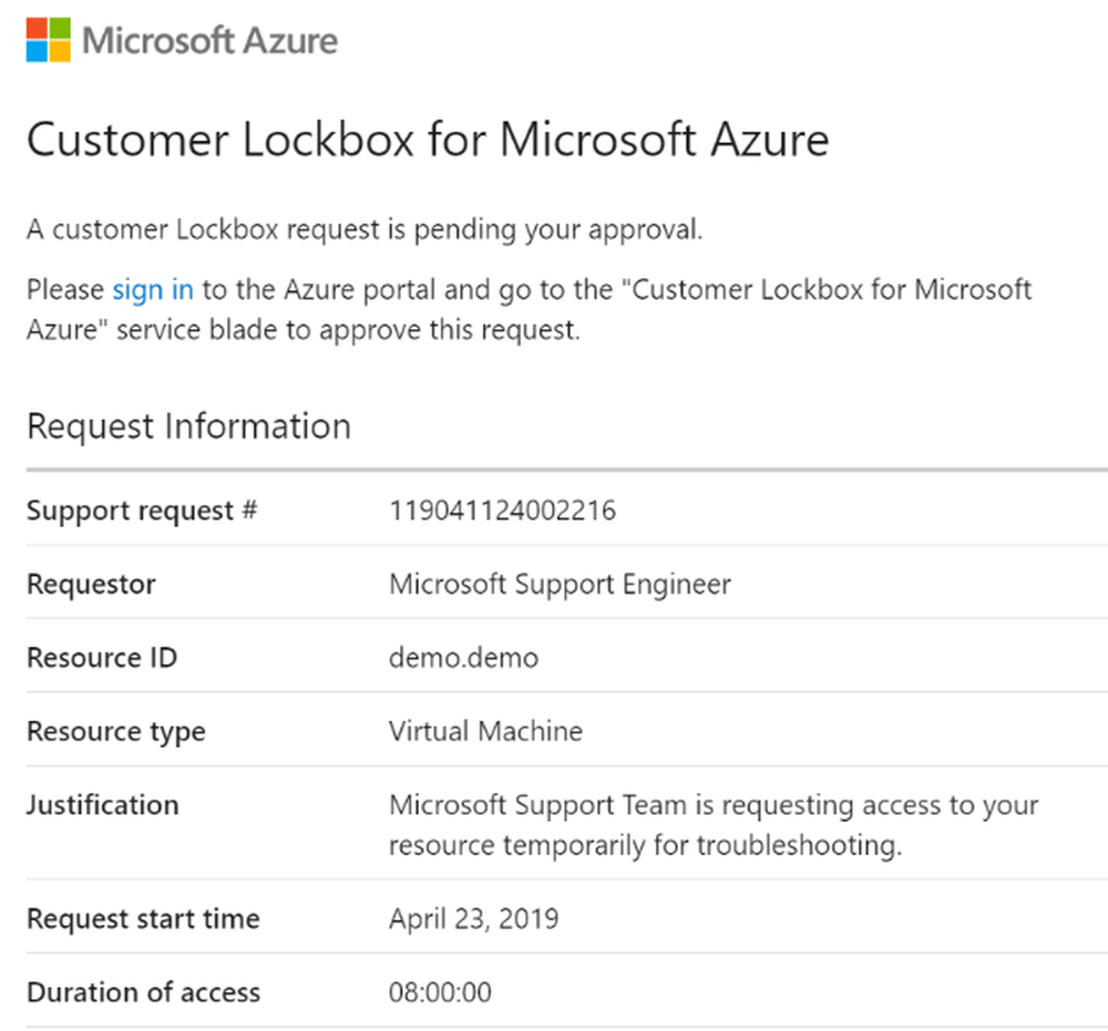 Microsoft Customer Lockbox Screenshot 1