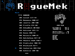 Mech selection screen for RogueMek