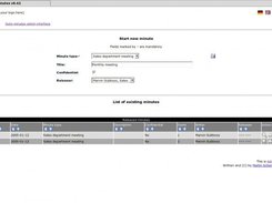 Minutes entry and overview page