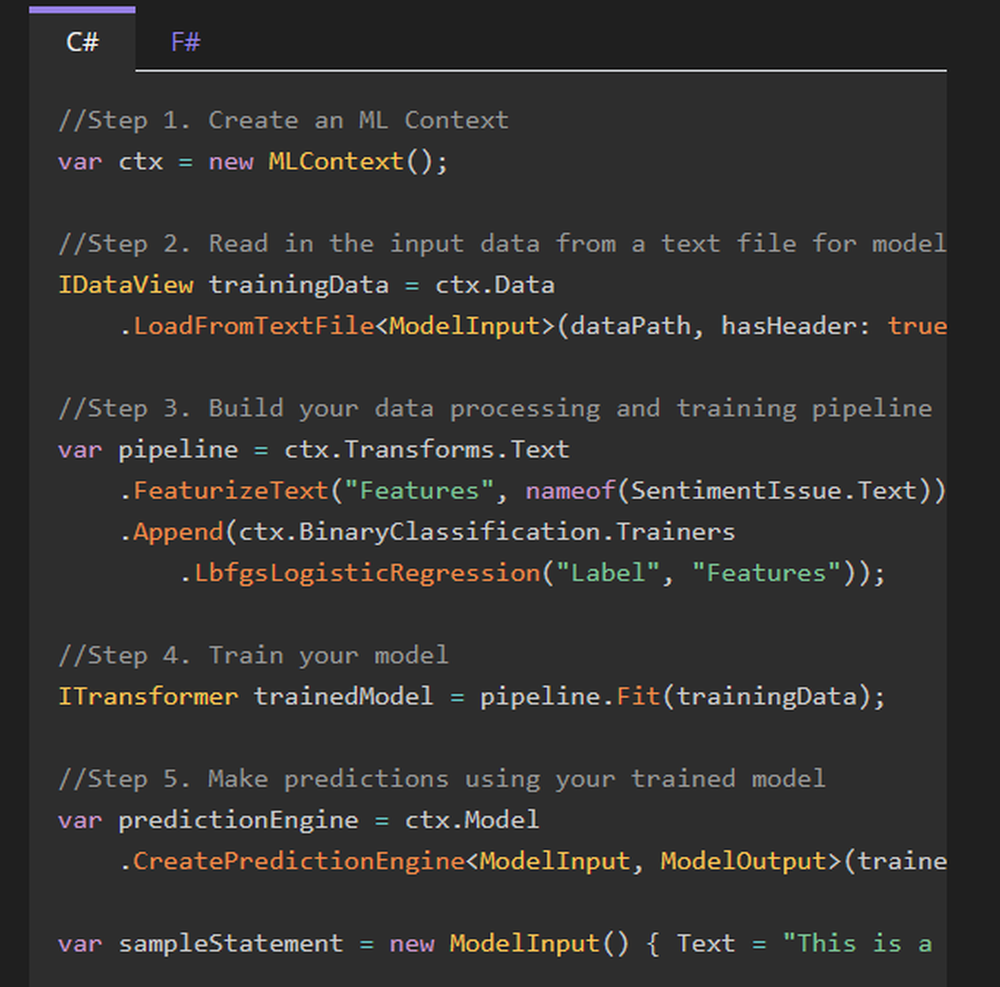 ML.NET Screenshot 1